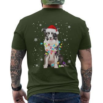 Santa Border Collie Christmas Tree Light Pajama Dog X-Mas Men's T-shirt Back Print - Seseable