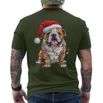 Santa Bulldog Christmas Tree Light Pajama Dog X-Mas Matching Men's T-shirt Back Print - Monsterry DE