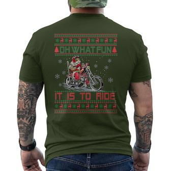 Santa Claus Riding Motorcycle Xmas Biker Present Christmas Men's T-shirt Back Print - Monsterry AU