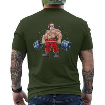Santa Claus Weightlifting Fitness Christmas Bodybuilding Men's T-shirt Back Print - Seseable