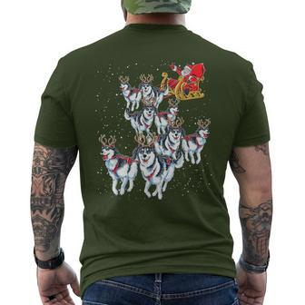 Santa Klaus Mit Husky Schlitten Weihnachten Hunde T-Shirt mit Rückendruck - Seseable
