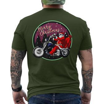 Santa On Motorcycle Merry Christmas Men Biker Rider Xmas Men's T-shirt Back Print - Monsterry UK