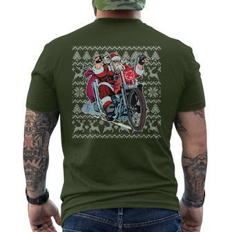 Santa On Motorcycle Ugly Christmas Sweater Men's T-shirt Back Print - Monsterry