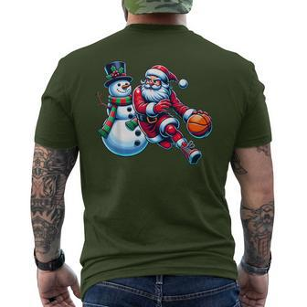 Santa Playing Basketball With A Snowman Christmas Men's T-shirt Back Print - Monsterry DE