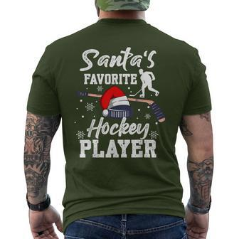 Santa's Favorite Hockey Player Christmas Pajama Hockey Xmas Men's T-shirt Back Print - Monsterry AU