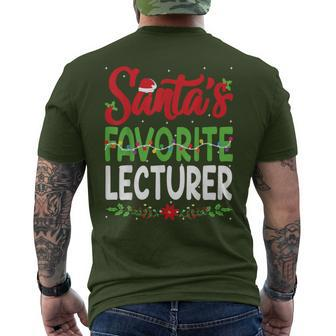 Santa's Favourite Lecturer Christmas Santa Hat Lights Men's T-shirt Back Print - Monsterry