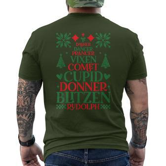 Santa's Reindeer Name Rudolph Family Ugly Christmas Sweater Men's T-shirt Back Print - Seseable