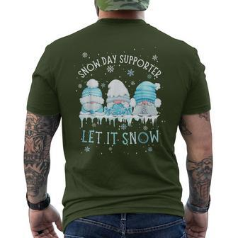 Snow Day Supporter Let It Snow Cute Blue Gnome Xmas Holiday Men's T-shirt Back Print - Seseable