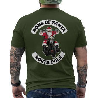 Sons Of Santa Biker Santa Santa On Motorcycle Men's T-shirt Back Print - Monsterry