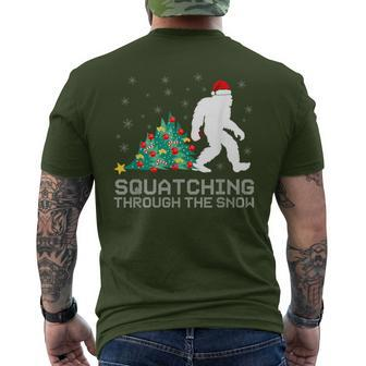 Squatching Through The Snow Bigfoot Christmas Sasquatch Men's T-shirt Back Print - Monsterry