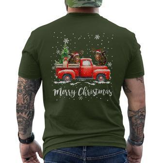 Squirrel Riding Red Truck Christmas Decorations Pajama Men's T-shirt Back Print | Mazezy