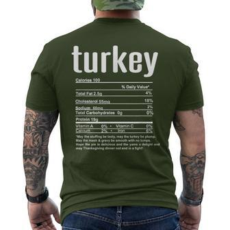 Thanksgiving Christmas Turkey Nutritional Facts Men's T-shirt Back Print - Monsterry