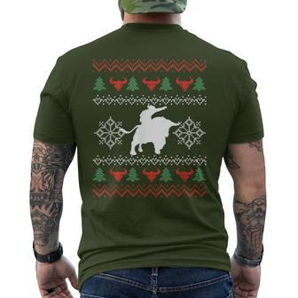 Ugly Christmas Bull Riding Cowboy Country Bull Rider Men's T-shirt Back Print - Monsterry