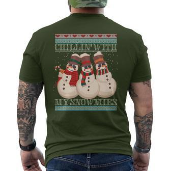 Ugly Christmas Snowman Chillin' With My Snowmies Men's T-shirt Back Print - Monsterry