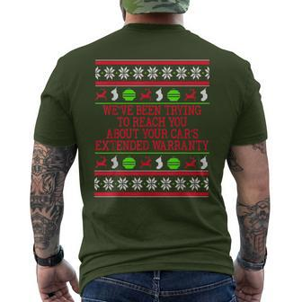 Ugly Christmas Sweater Car's Extended Warranty Meme Graphic Men's T-shirt Back Print - Monsterry CA