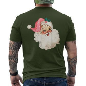 Vintage Pink Santa Claus Water Color Pink Christmas Men's T-shirt Back Print - Seseable