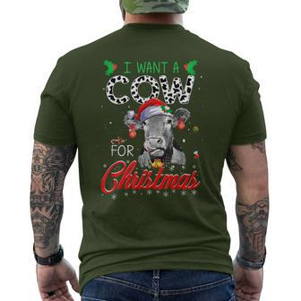 I Want A Cow For Christmas Xmas Lights Santa Cow Men's T-shirt Back Print - Monsterry UK