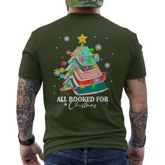 Xmas Books Tree Retro All Booked For Christmas Book Pj Men's T-shirt Back Print - Seseable
