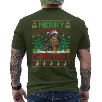 Xmas Tree Lights Ugly Santa Rottweiler Dog Christmas Men's T-shirt Back Print - Monsterry AU