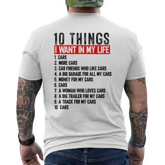 10 Things I Want In My Life Cars Car Lovers Men's T-shirt Back Print - Monsterry