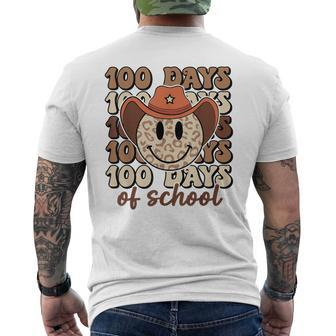 100 Days Of School Retro Cowboy Smile Face Techer Boys Girls Men's T-shirt Back Print | Mazezy