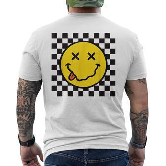 70S Yellow Smile Face Tongue Out Checkered Happy Face Men's T-shirt Back Print - Thegiftio UK
