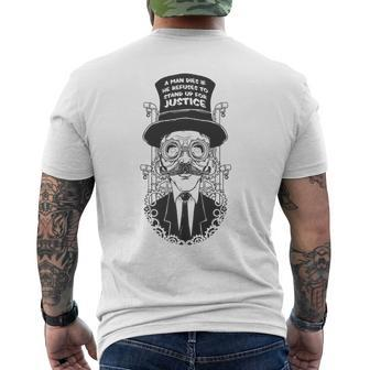 'A Man Dies If He Refuses To Stand Up' Men's T-shirt Back Print - Monsterry UK