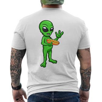 Alien Lover Ufo Alien Eating Hot-Dog Cool Alien Men's T-shirt Back Print - Monsterry