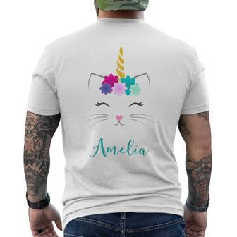Amelia Name Personalised Cat Unicorn Men's T-shirt Back Print - Seseable