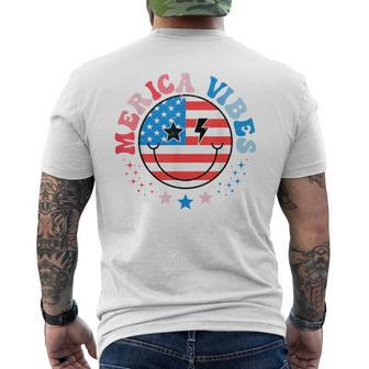 America Vibes Usa Flag 4Th Of July American Face Smile Retro Men's T-shirt Back Print - Monsterry CA