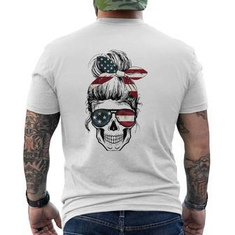 American Flag Skull Lady With Hair Bow And Glasses Flag Mens Back Print T-shirt | Mazezy UK