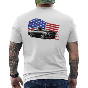 American Muscle Car With Flying American Flag For Car Lovers Mens Back Print T-shirt | Mazezy