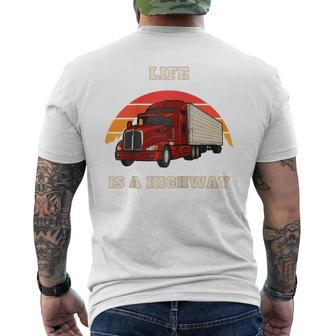 American Truck Life Is A Highway Retro Sunset Men's T-shirt Back Print - Monsterry CA