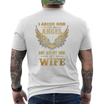 I Asked God For An Angel He Sent Me My Wife Mens Back Print T-shirt - Thegiftio UK