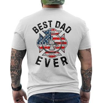 Best Dad Ever Symbol American Flag Firefighter Fathers Day Men's T-shirt Back Print - Thegiftio UK