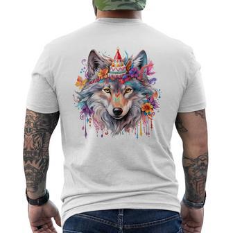 Birthday Wolf Portrait Party Wolves Lover Cute Girls Themed Men's T-shirt Back Print - Monsterry AU