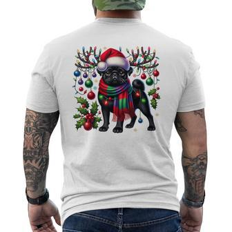 Black Pug Dog Tree Christmas Lights Xmas Pajama Men's T-shirt Back Print | Mazezy