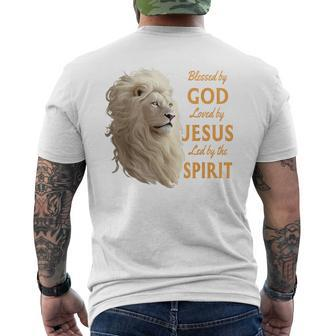 Blessed By God Loved By Jesus Christian Lion Men's T-shirt Back Print - Monsterry DE