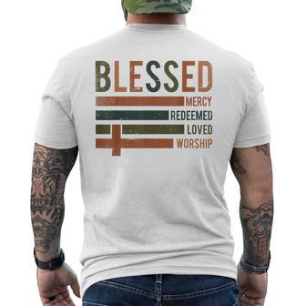 Blessed Mercy Redeemed Loved Worship Men's T-shirt Back Print | Mazezy