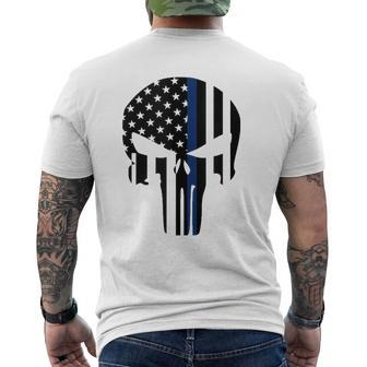 Blue Line American Skull Flag Support Police Mens Back Print T-shirt | Mazezy AU