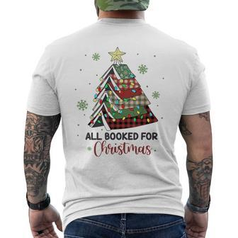 All Booked For Christmas Christmas Book Tree Men's T-shirt Back Print - Thegiftio