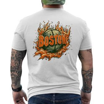 Boston Basketball On Fire Fan Men's T-shirt Back Print - Seseable