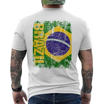 Brazil Brasil Flag Vintage Distressed Brazil Men's T-shirt Back Print - Monsterry AU