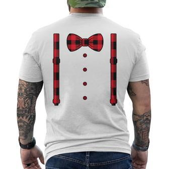 Buffalo Plaid Hearts Bow Tie & Suspenders Valentine's Day Men's T-shirt Back Print - Monsterry