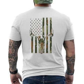 Camo Us Flag Deer Skull Vintage Hunting Patriotic Hunt Dad Mens Back Print T-shirt | Mazezy