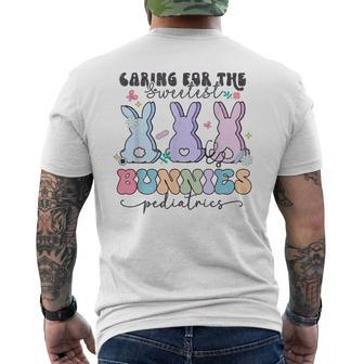 Caring For The Sweetest Bunnies Pediatric Easter Nurse Men's T-shirt Back Print - Seseable