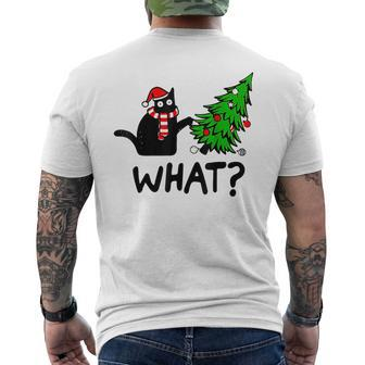 Cat What Christmas Murderous Black Cat Pushing Tree Xmas Men's T-shirt Back Print | Mazezy