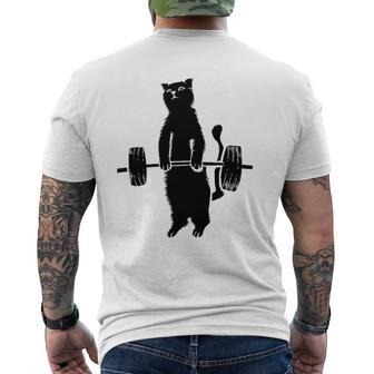 Cat Deadlif Cool Love Weight Trainers Mens Back Print T-shirt | Mazezy