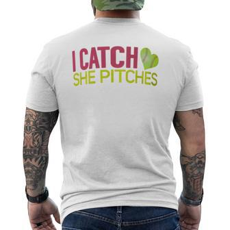 I Catch She Pitches Baseball T For Couples Men's T-shirt Back Print - Monsterry