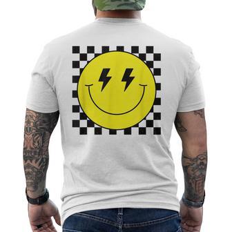 Checkered Lightning Eyes Yellow Smile Face Happy Face Men's T-shirt Back Print - Monsterry CA